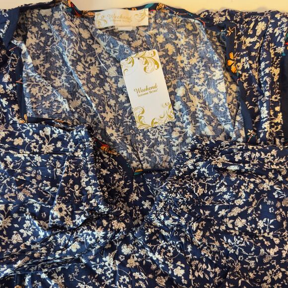 NWT Weekend Suzanne Betro Women’s Floral Tassel Blouse Size 2X Navy Blue - Picture 6 of 7
